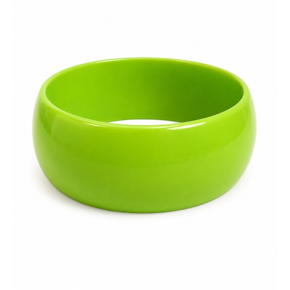 NEW Lime‎ Green Wide Acrylic Bangle Bracelet Chunky Neon Lucite Style Size 7